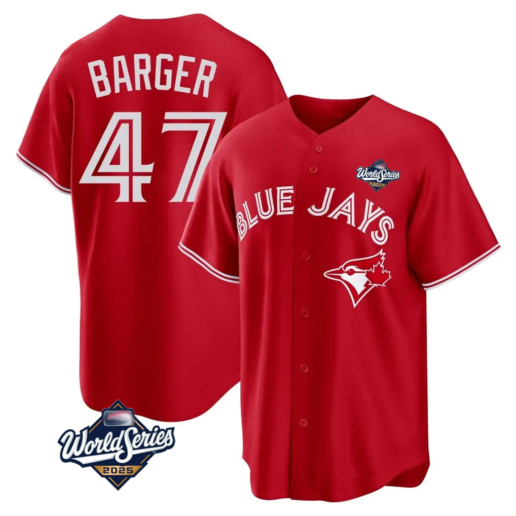 Fenge T.Blue Jays #47 Addison Barger Player Red 2025 World Series Game Stitched Jerseys