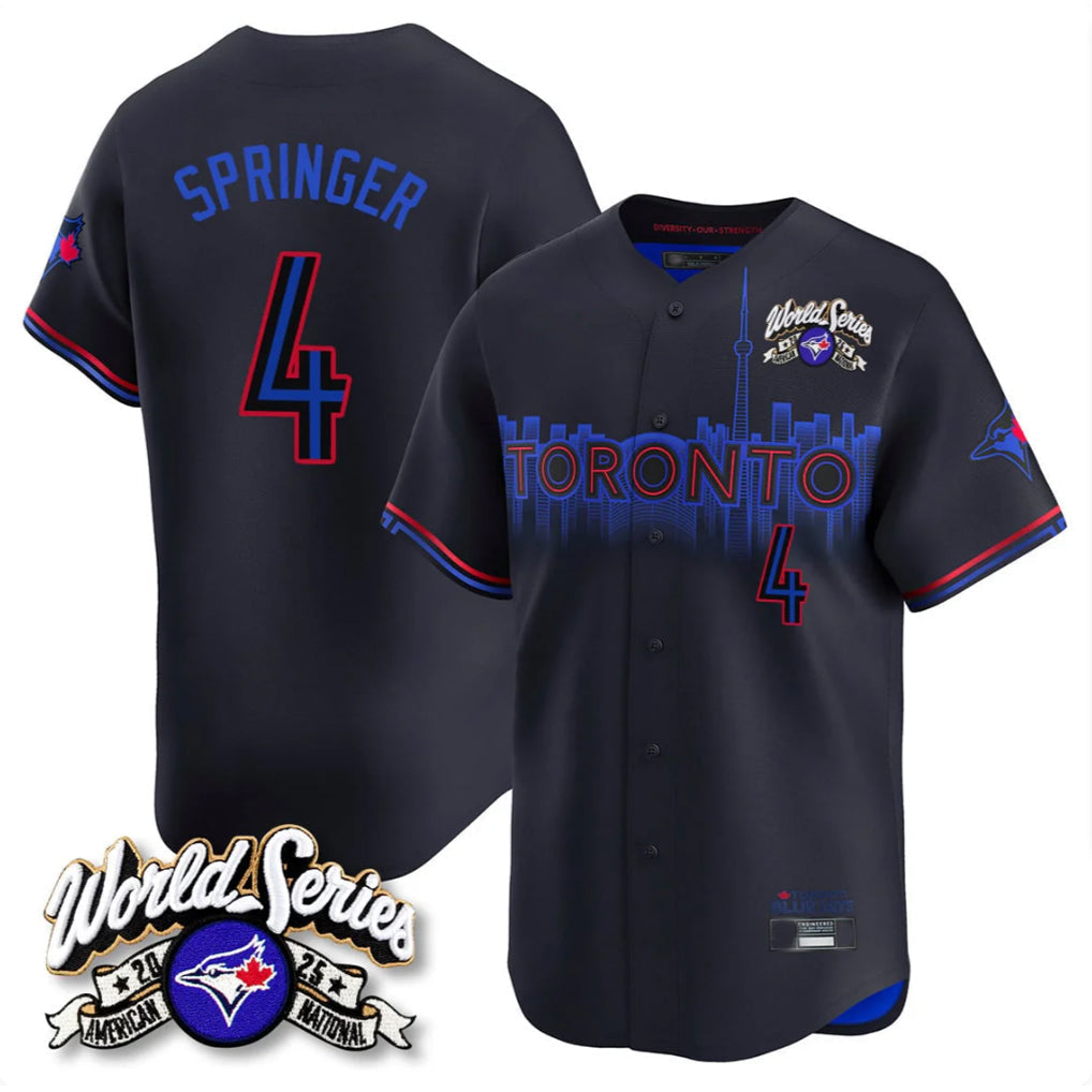Fenge T.Blue Jays #4 George Springer Player Black 2025 American League City Connect Limited Stitched Jerseys