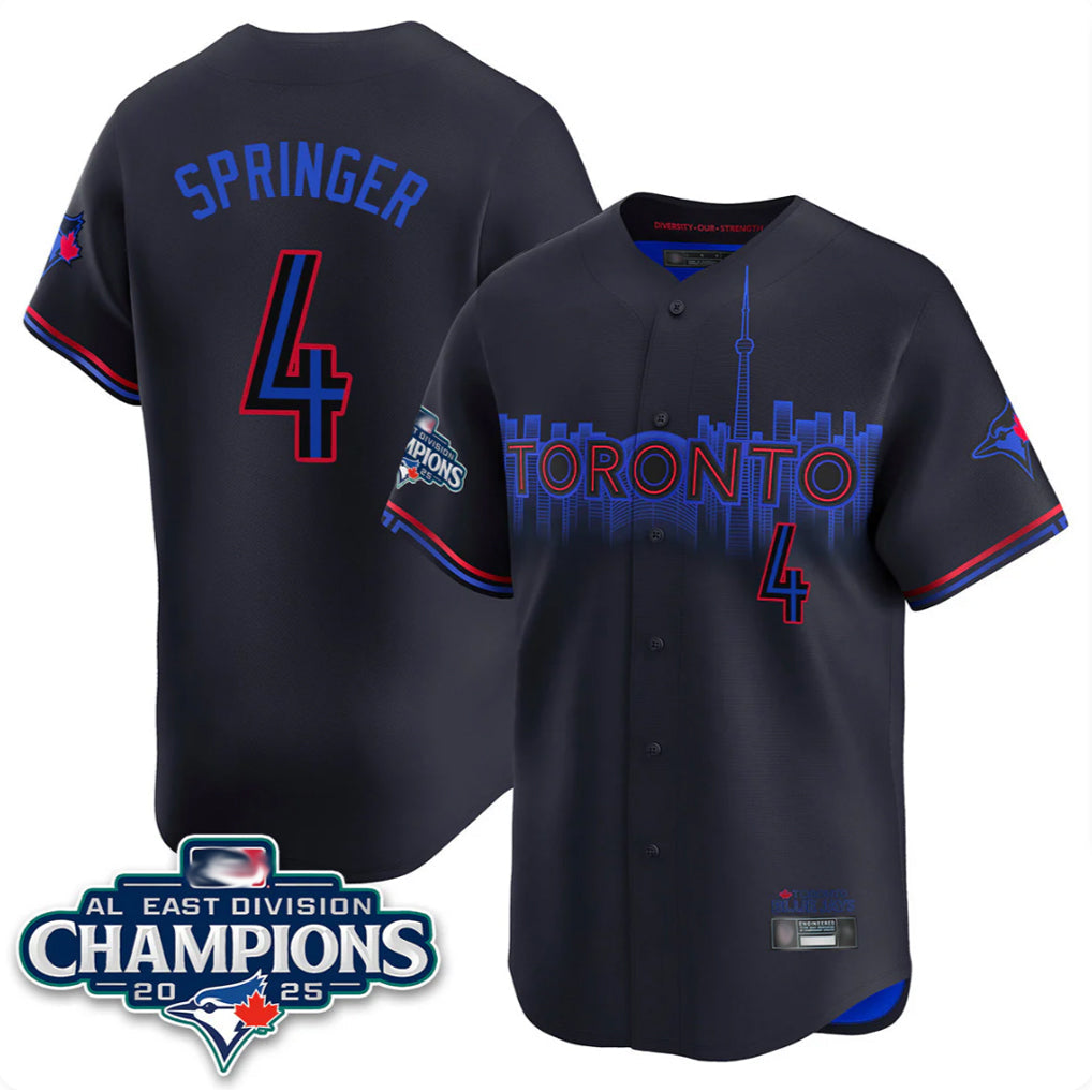 Fenge T.Blue Jays #4 George Springer Player Black AL East Division City Connect Limited Stitched Jerseys