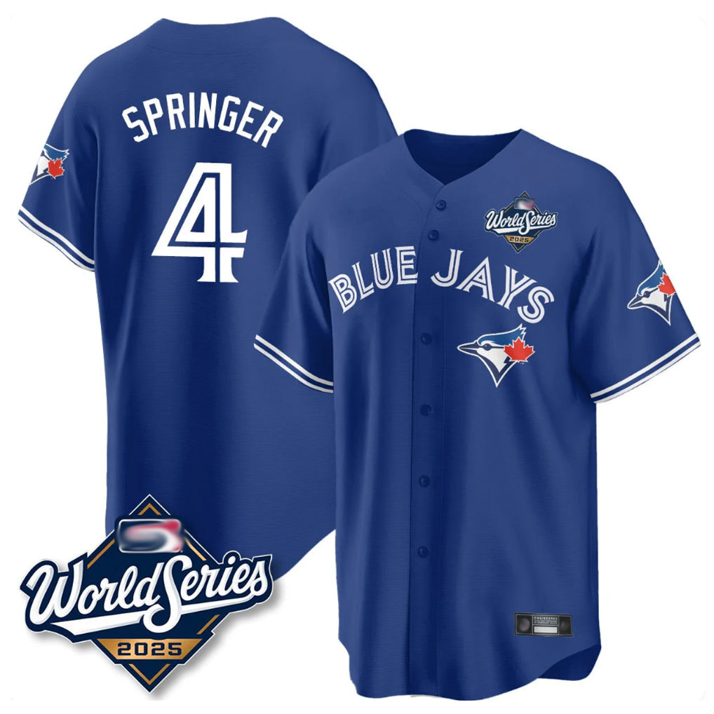 Fenge T.Blue Jays #4 George Springer Player Royal 2025 American League Game All Stitched Jersey