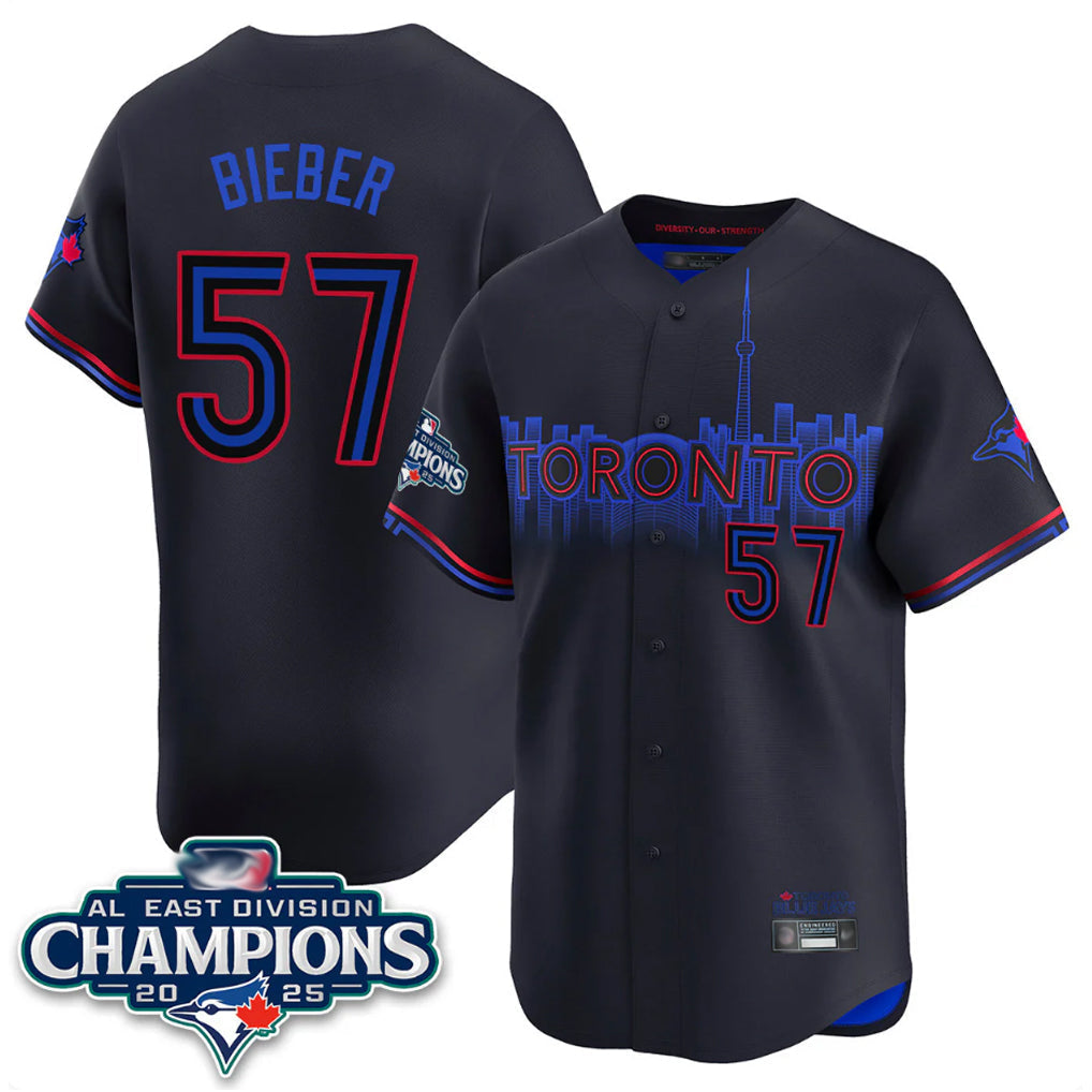 Fenge T.Blue Jays #57 Shane Bieber Player Black AL East Division City Connect Stitched Jerseys