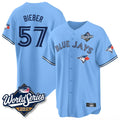 Fenge T.Blue Jays #57 Shane Bieber Player Blue 2025 World Series All Stitched Jerseys