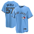 Fenge T.Blue Jays #57 Shane Bieber Player Blue Home Stitched Jerseys