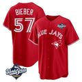 Fenge T.Blue Jays #57 Shane Bieber Player Red 2025 World Series All Stitched Jerseys