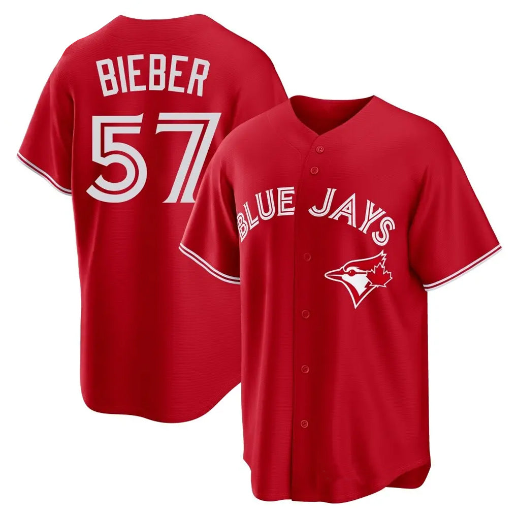 Fenge T.Blue Jays #57 Shane Bieber Player Red Home Stitched Jerseys