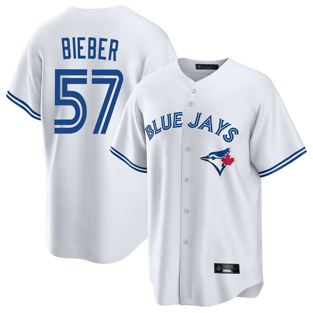 Fenge T.Blue Jays #57 Shane Bieber Player White Game Stitched Jerseys