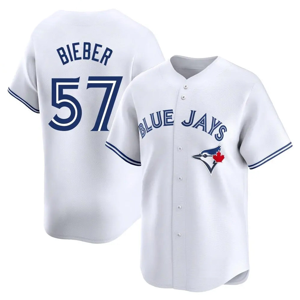 Fenge T.Blue Jays #57 Shane Bieber Player White Limited Home Stitched Jerseys