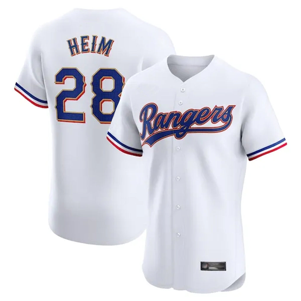 Fenge T.Rangers #28 Jonah Heim Player White Gold Collection Limited Elite Stitched Jerseys