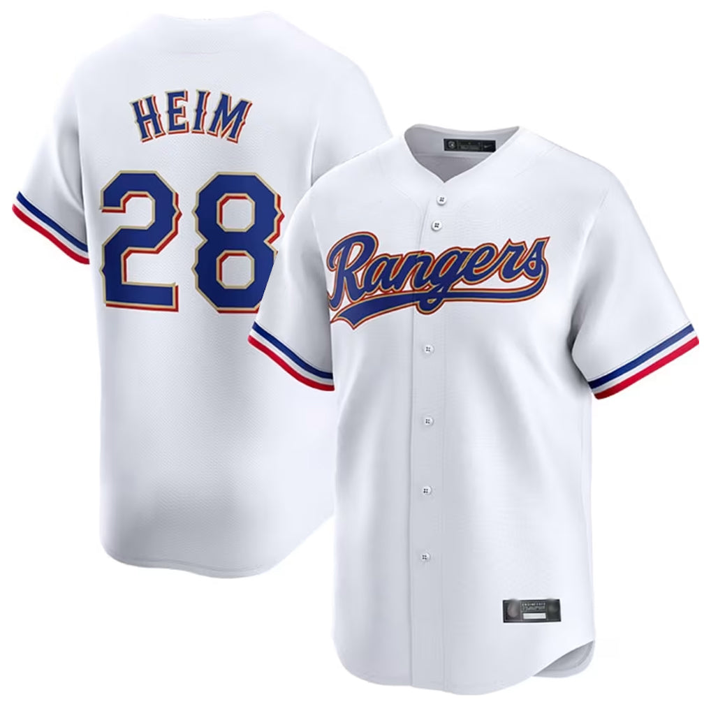 Fenge T.Rangers #28 Jonah Heim Player White Gold Collection Limited Stitched Jerseys