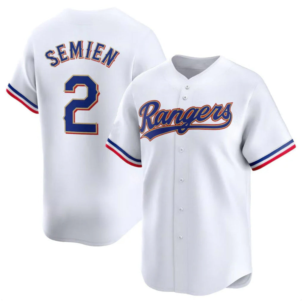 Fenge T.Rangers #2 Marcus Semien Player Gold Collection Limited White Stitched Jerseys