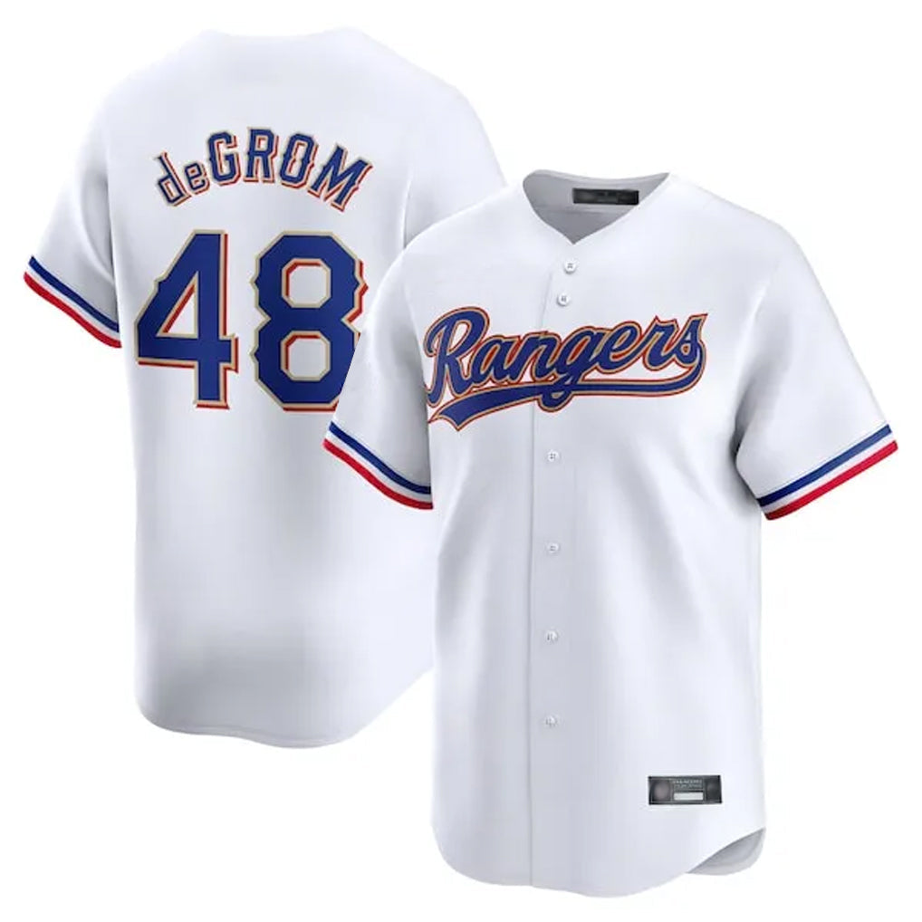 Fenge T.Rangers #48 Jacob deGrom Player White Gold Collection Limited Edition Stitched Jerseys