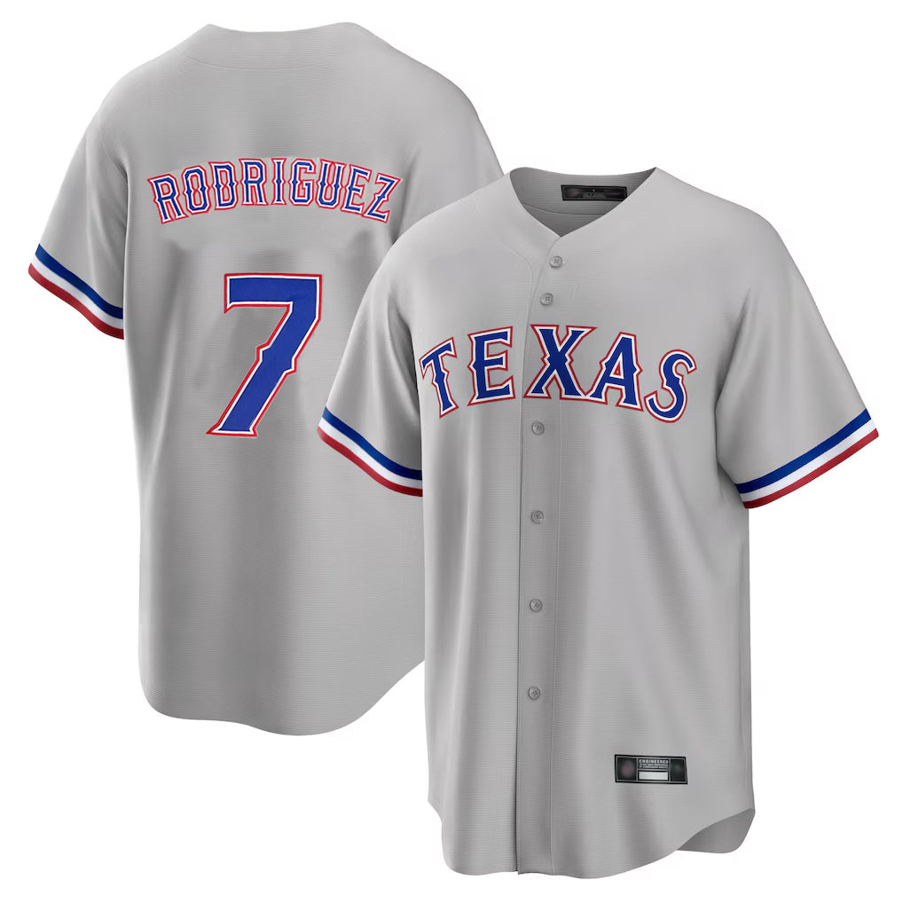 Fenge T.Rangers #7 Ivan Rodriguez Player Gray Home Game Stitched Jerseys
