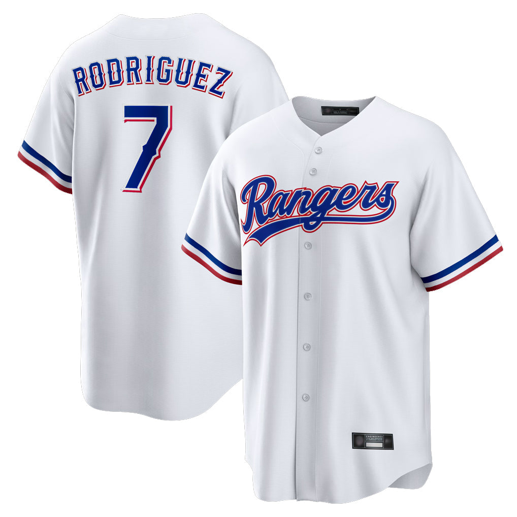Fenge T.Rangers #7 Ivan Rodriguez Player White Home Game Stitched Jerseys