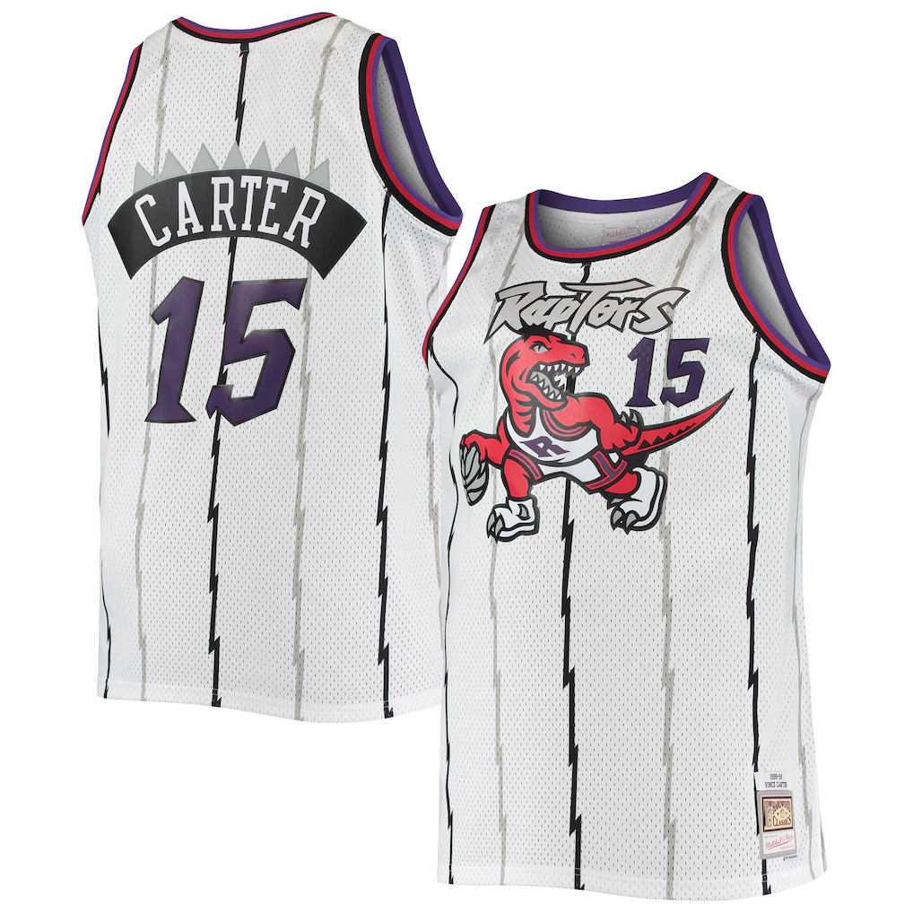 Fenge T.Raptors #15 Vince Carter Mitchell & Ness White 1998-99 Big & Tall Hardwood Classics Swingman Jerseys