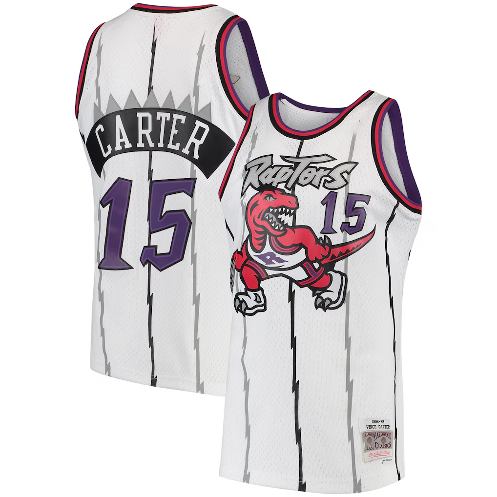 Fenge T.Raptors #15 Vince Carter Mitchell & Ness White 1998-99 Hardwood Classics Swingman Jerseys