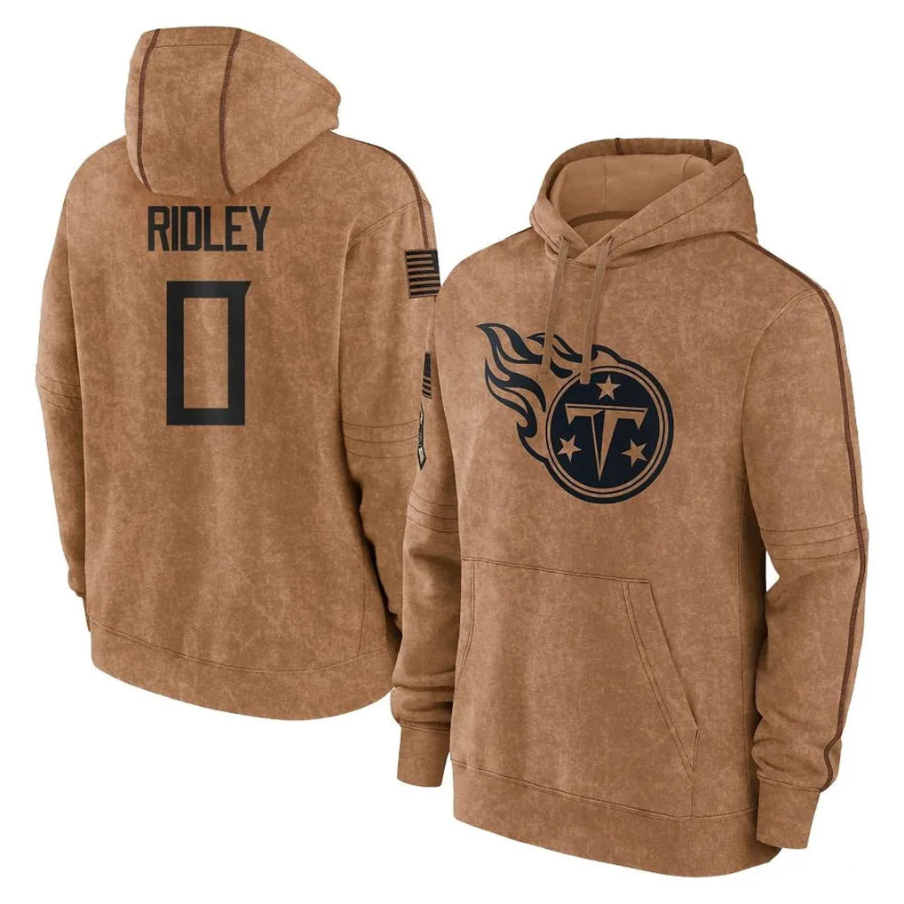Fenge T.Titans #0 Calvin Ridley Player Brown Salute To Service Club Pullover Hoodies Home Game Stitched Jerseys