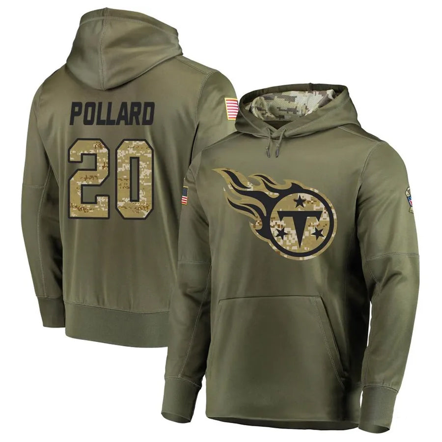 Fenge T.Titans #20 Tony Pollard Player Camo Salute To Service Hoodies Olive Stitched Jerseys