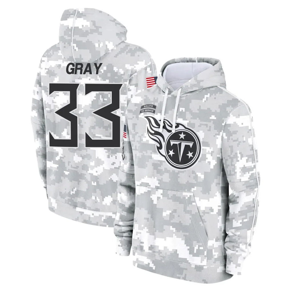 Fenge T.Titans #33 Cedric Gray Player Camo Arctic Salute to Service Pullover Hoodies Home Game Stitched Jerseys
