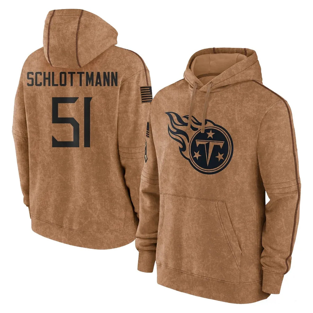 Fenge T.Titans #51 Austin Schlottmann Player Brown Salute To Service Club Pullover Hoodies Home Game Stitched Jerseys