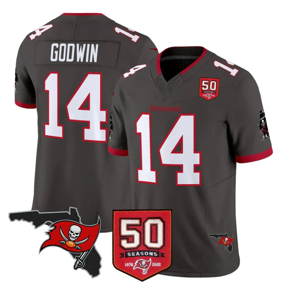 Fenge TB.Buccaneers #14 Chris Godwin Jr. Player Pewter Limited 2026 Season Vapor F.U.S.E. Home Game Stitched Jerseys