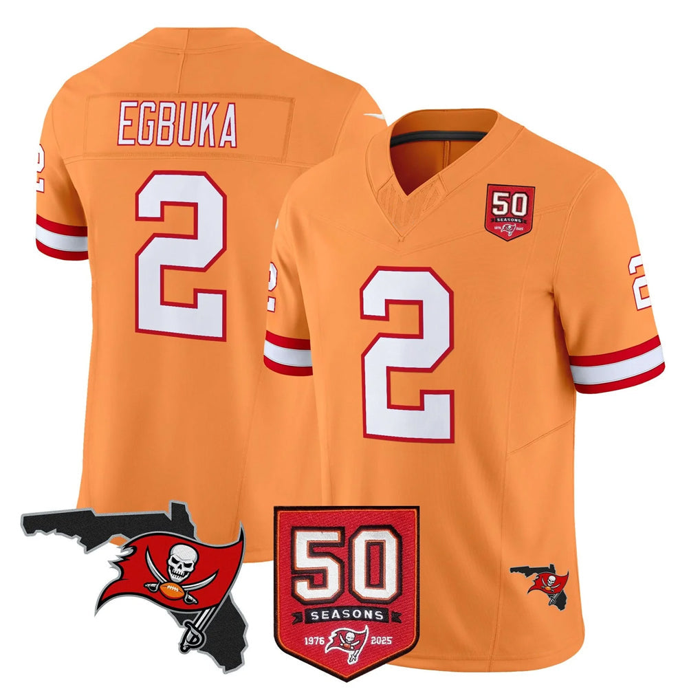 Fenge TB.Buccaneers #2 Emeka Egbuka Player Orange 50th Season Vapor Limited Home Game Stitched Jerseys