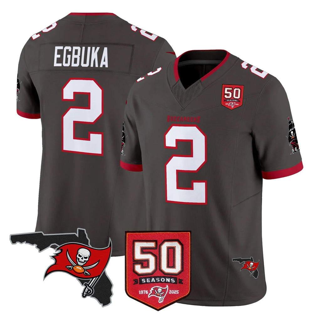Fenge TB.Buccaneers #2 Emeka Egbuka Player Pewter Limited 2026 Season Vapor F.U.S.E. Home Game Stitched Jerseys