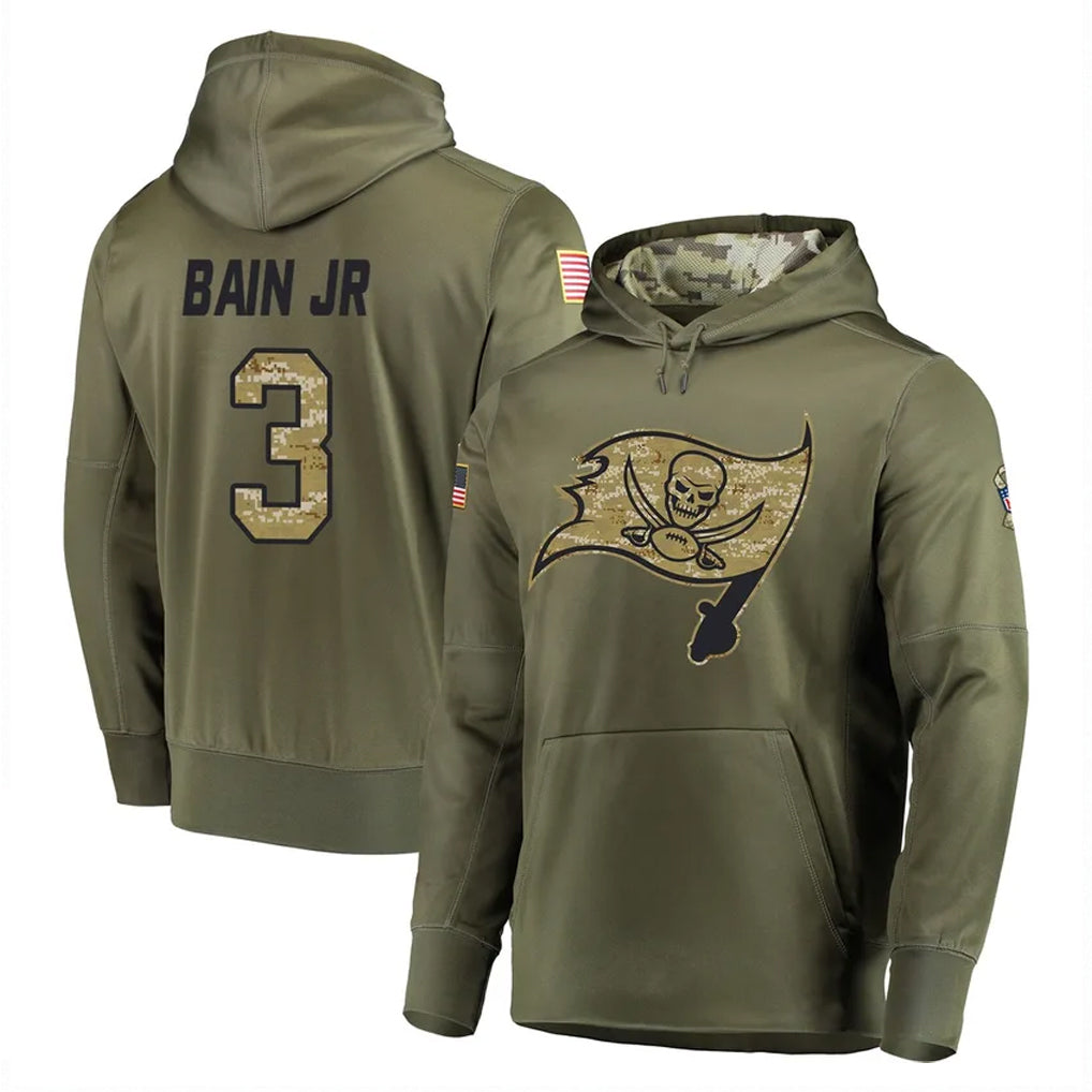 Fenge TB.Buccaneers #3 Rueben Bain Jr. Player Olive Salute to Service Pullover Hoodie Home Game Stitched Jerseys