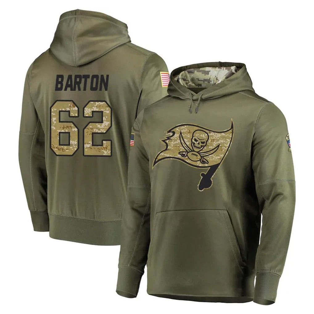 Fenge TB.Buccaneers #62 Graham Barton Player Olive Salute to Service Pullover Hoodie Home Game Stitched Jerseys