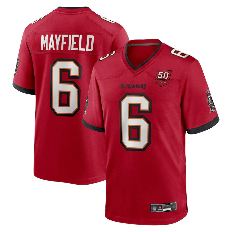 Fenge TB.Buccaneers #6 Baker Mayfield Player Red 50th Anniversary Game Stitched Jerseys