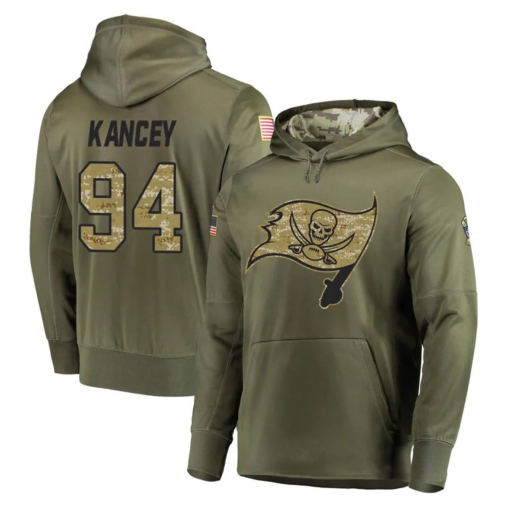 Fenge TB.Buccaneers #94 Calijah Kancey Player Olive Salute to Service Pullover Hoodie Home Game Stitched Jerseys