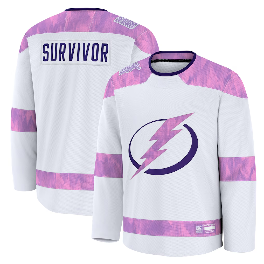 Fenge TB.Lightning White Hockey Fights Cancer Survivor Practice Jerseys