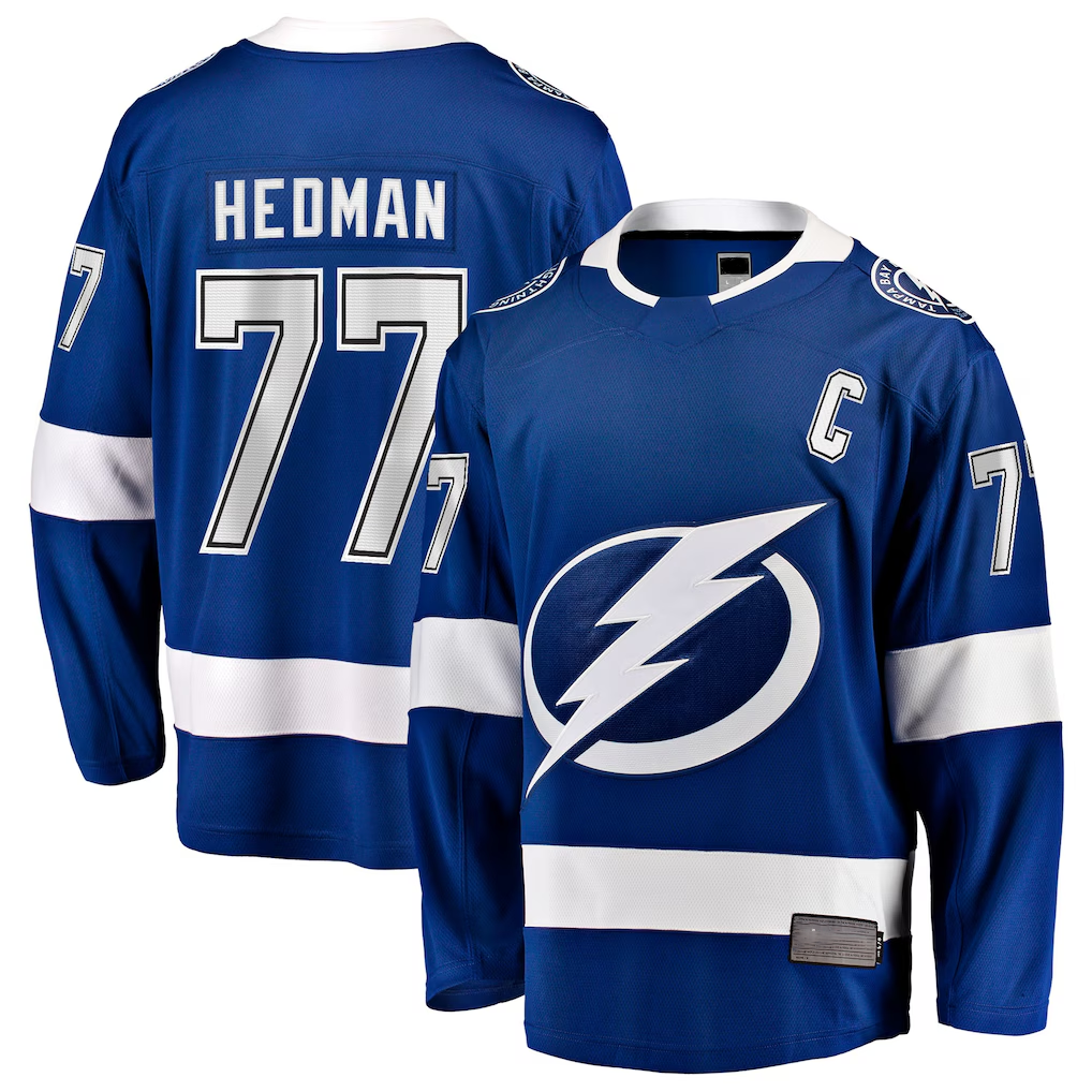 Fenge TB.Lightning #77 Victor Hedman Blue Home Captain Patch Breakaway Jerseys