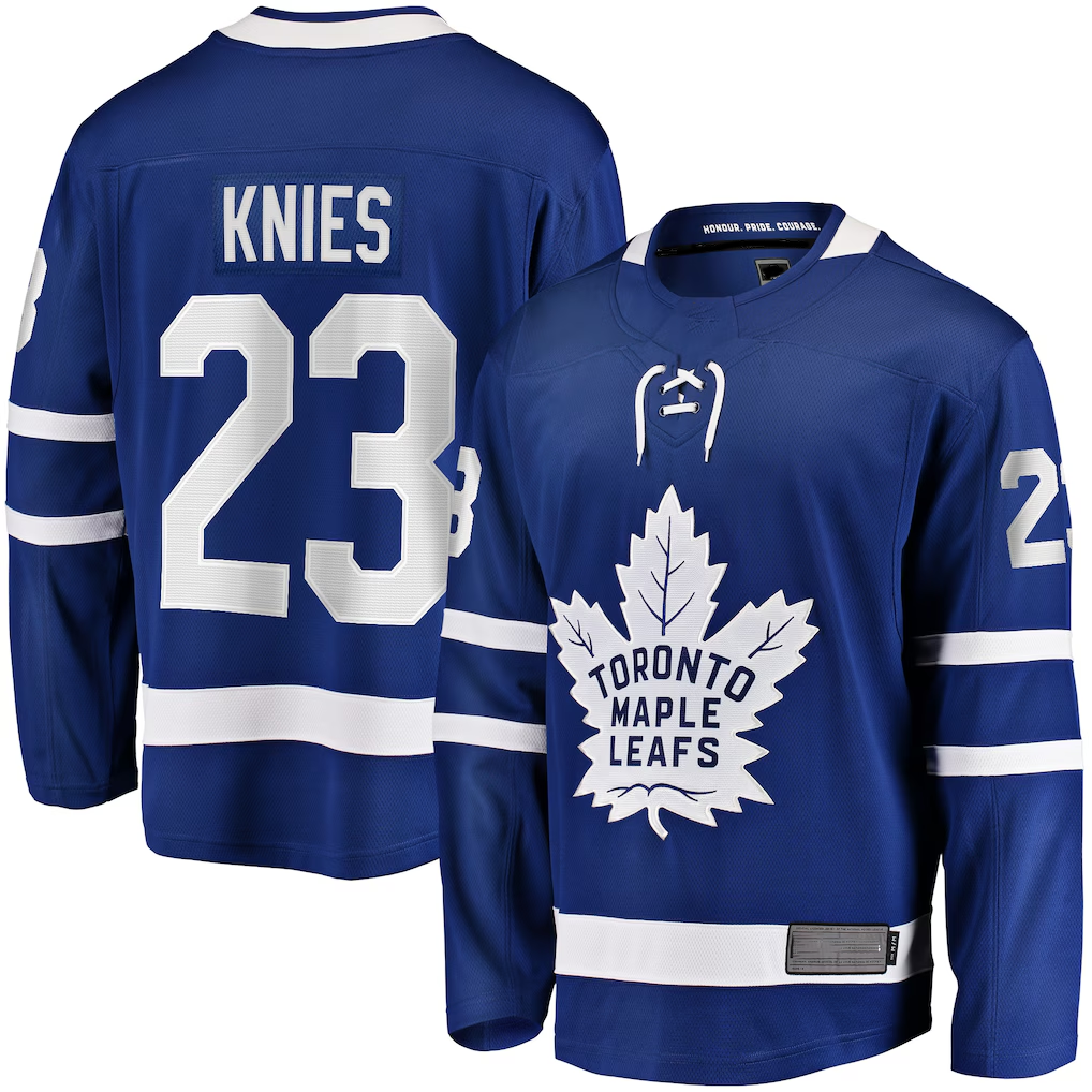 Fenge T.Maple Leafs #23 Matthew Knies Blue Home Premier Breakaway Player Jerseys