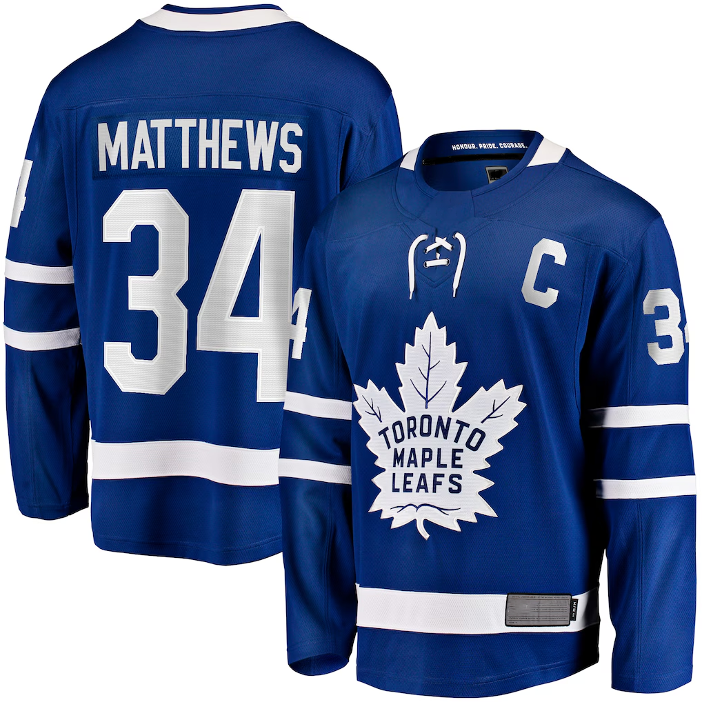Fenge T.Maple Leafs #34 Auston Matthews Blue Captain Patch Home Breakaway Player Jerseys