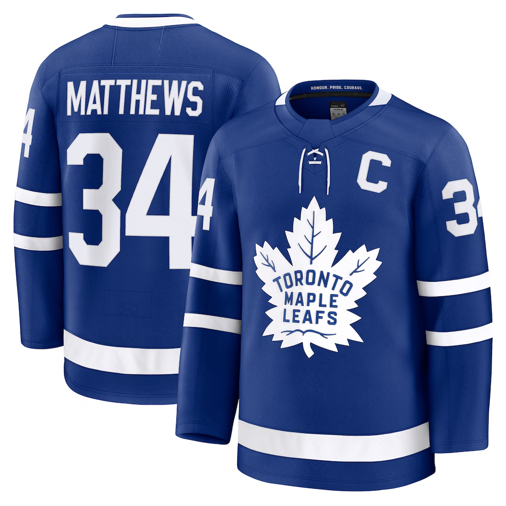 Fenge T.Maple Leafs #34 Auston Matthews Blue Captain Patch Home Premium Jerseys