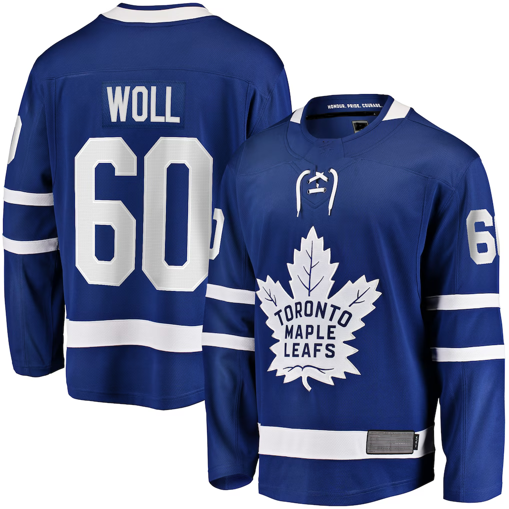 Fenge T.Maple Leafs #60 Joseph Woll Blue Home Premier Breakaway Player Jerseys