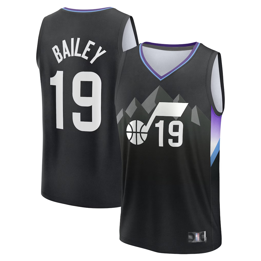 Fenge U.Jazz #19 Ace Bailey Fanatics Black 2025 Draft First Round Pick Fast Break Replica Jerseys - Statement Edition