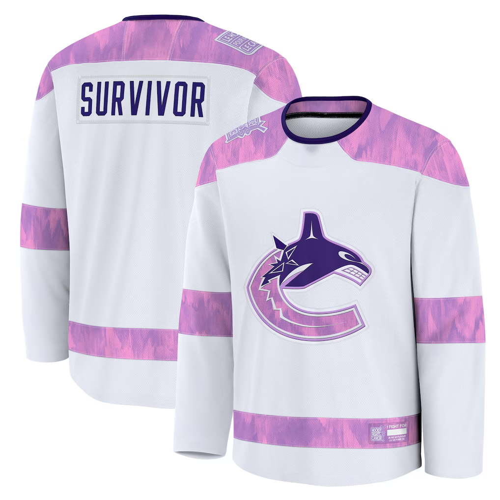 Fenge V.Canucks White Hockey Fights Cancer Survivor Practice Jerseys