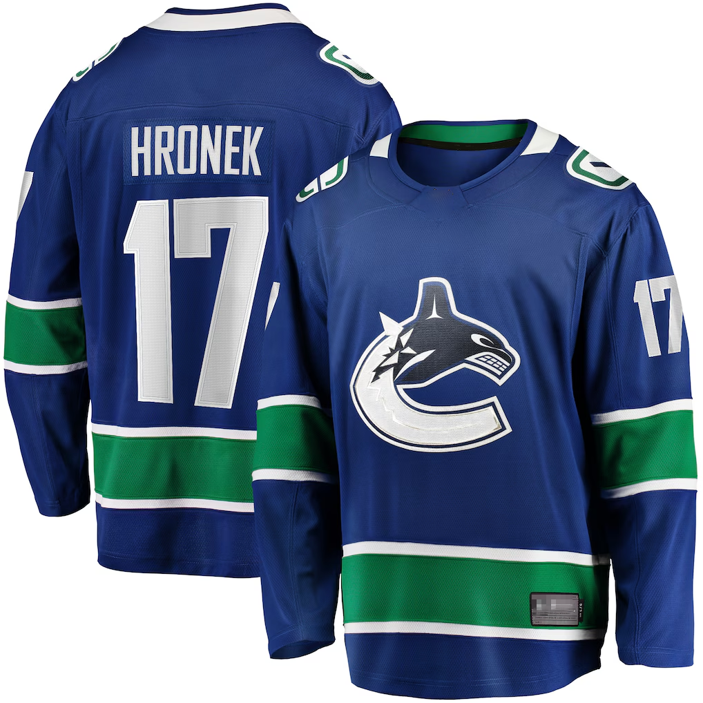 Fenge V.Canucks #17 Filip Hronek Blue Home Breakaway Jerseys