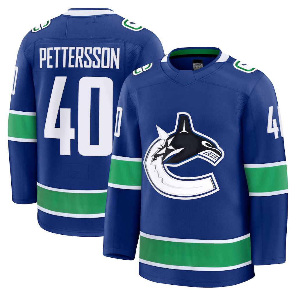 Fenge V.Canucks #40 Elias Pettersson Blue Home Premium Jerseys
