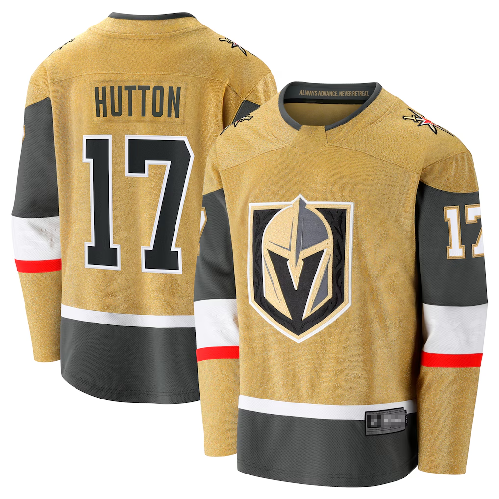Fenge V.Golden Knights #17 Ben Hutton Gold Home Premier Breakaway Player Jerseys