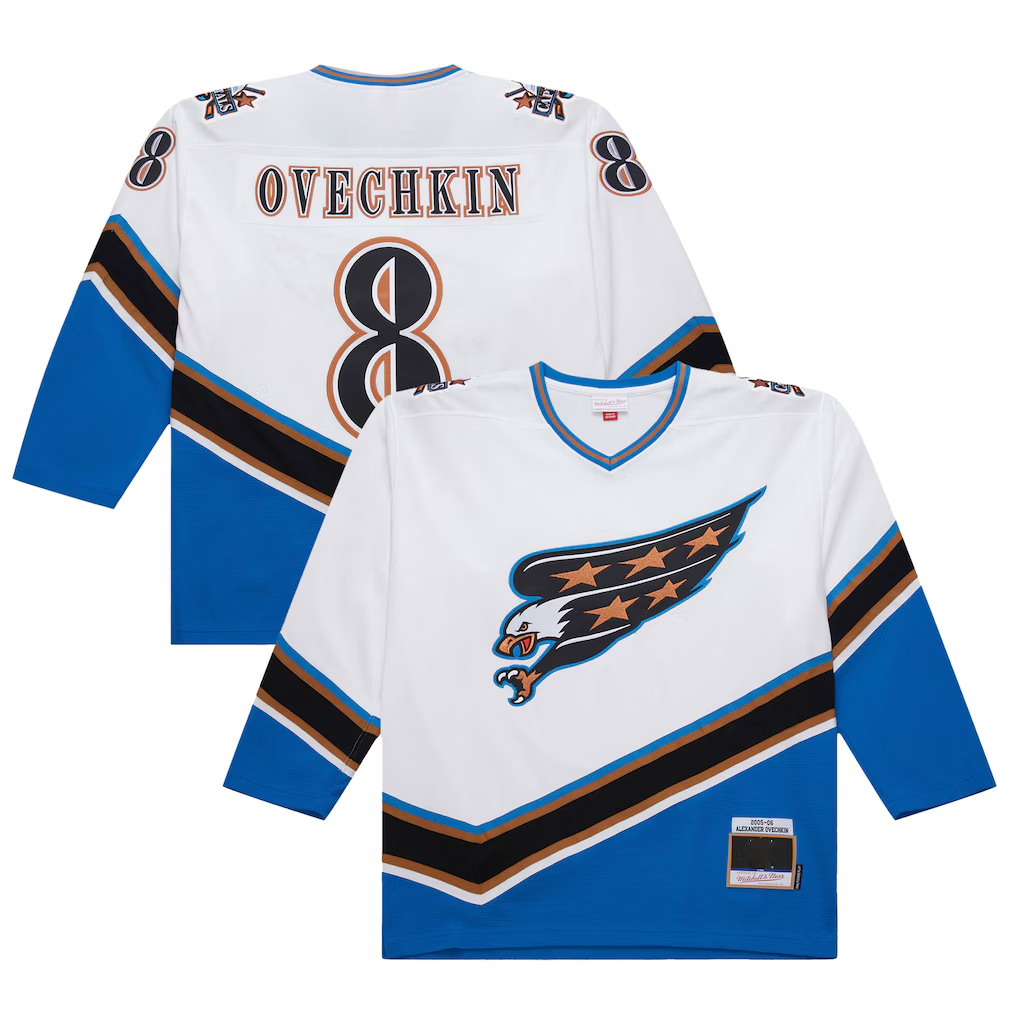 Fenge W.Capitals #8 Alexander Ovechkin Mitchell & Ness White 2005-06 Power Play Jerseys