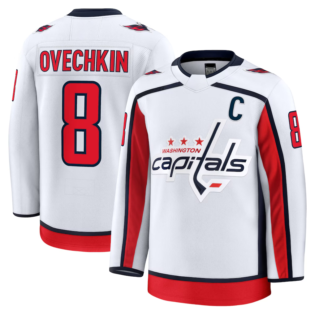 Fenge W.Capitals #8 Alexander Ovechkin White Away Premium Jerseys