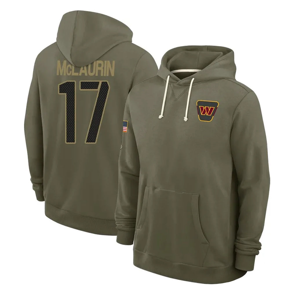 Fenge W.Commanders #17 Terry Mclaurin Player Olive Salute to Service Pullover Hoodies Limited Home Stitched Jerseys