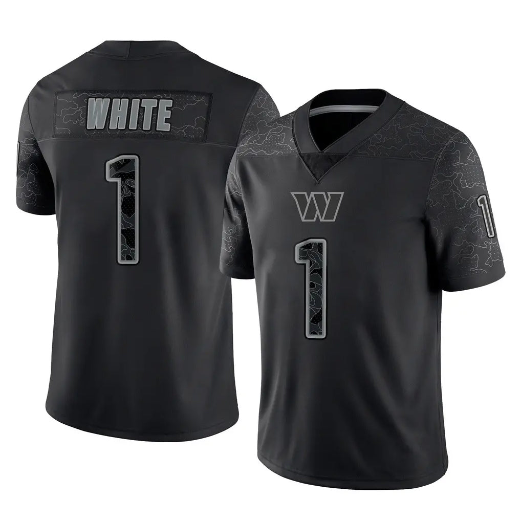 Fenge W.Commanders #1 Rachaad White Player Black Limited Reflective Home Game Stitched Jerseys