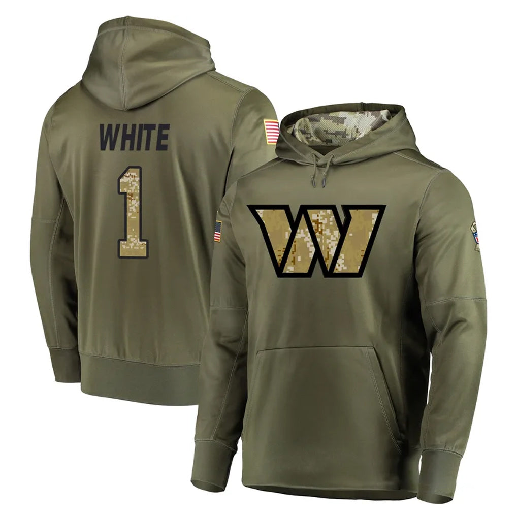 Fenge W.Commanders #1 Rachaad White Player Olive Salute to Service Pullover Hoodie Limited Home Game Stitched Jerseys