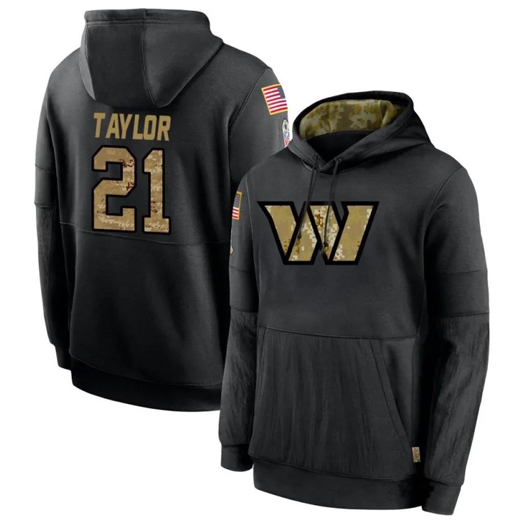 Fenge W.Commanders #21 Sean Taylor Player Black Salute to Service Hoodies Stitched Jerseys