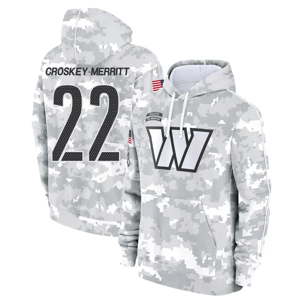 Fenge W.Commanders #22 Jacory Croskey-Merritt Player Arctic Camo Salute to Service Hoodies Stitched Jerseys