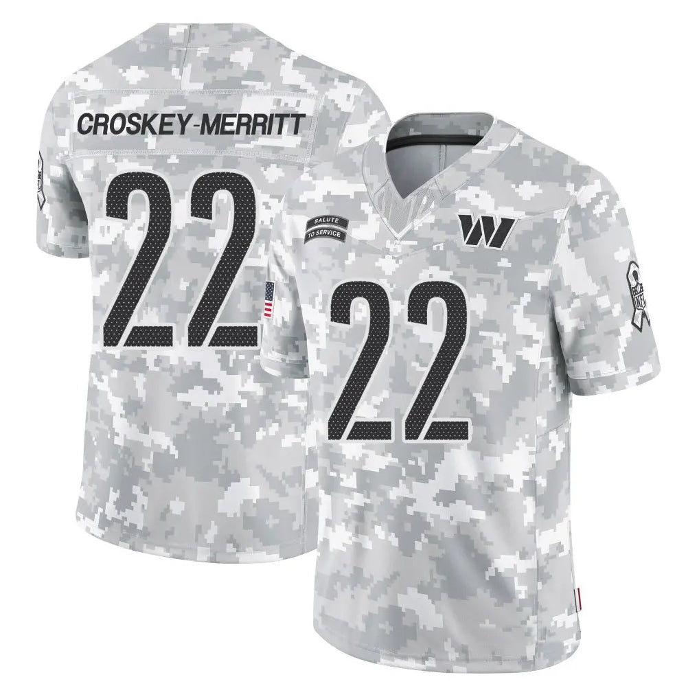 Fenge W.Commanders #22 Jacory Croskey-Merritt Player Arctic Camo Salute to Service Limited Stitched Jerseys