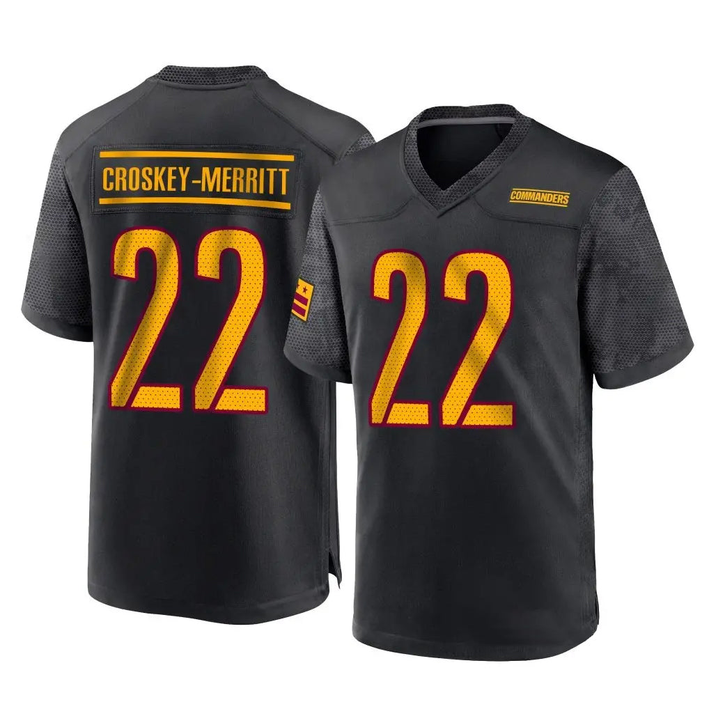 Fenge W.Commanders #22 Jacory Croskey-Merritt Player Black Home Game Stitched Jerseys